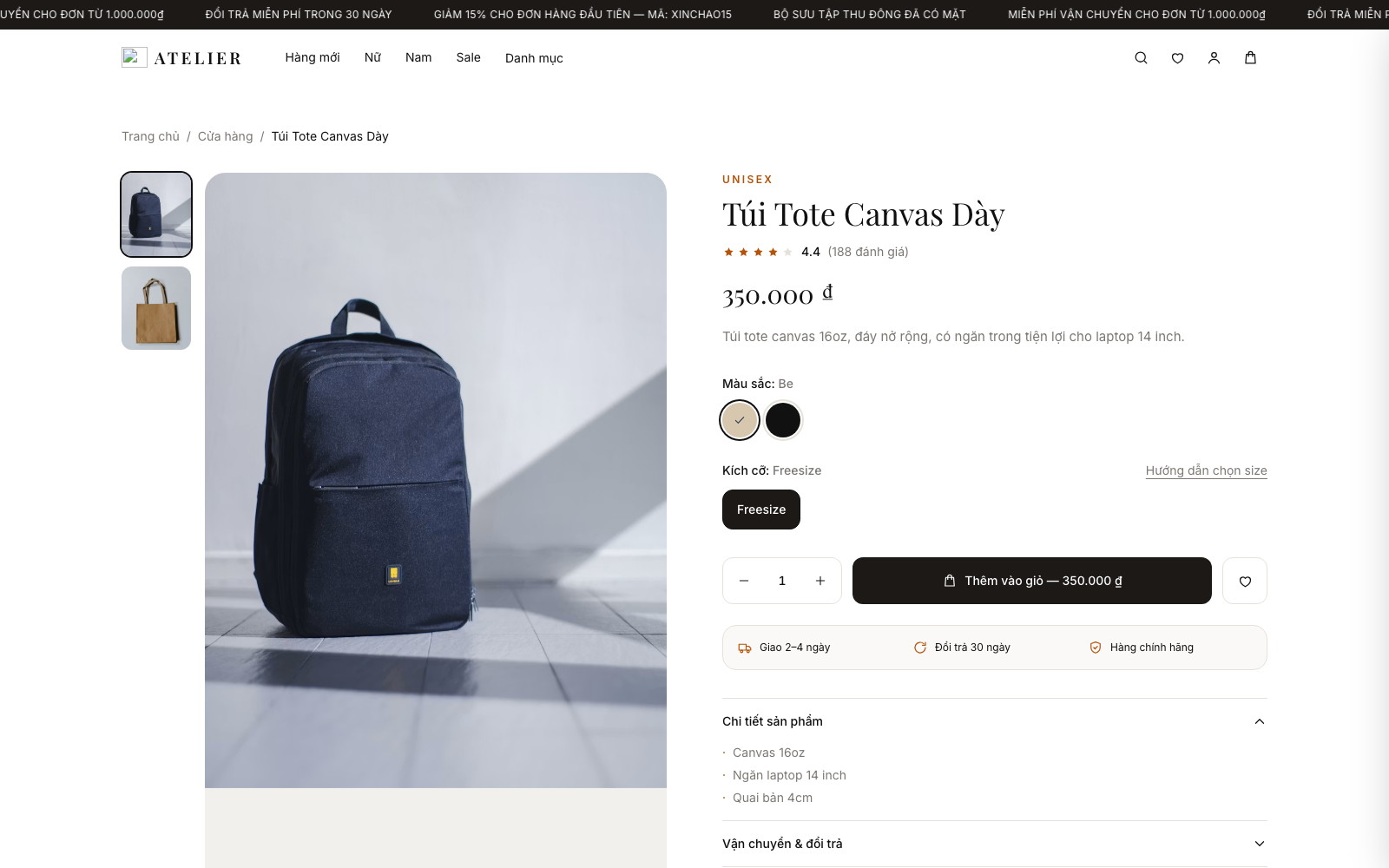 Trang phụ kiện túi tote canvas