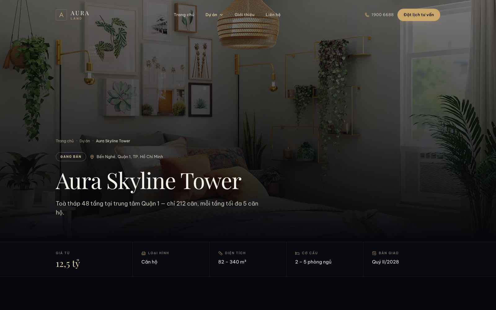 Detail page for a single tower, with amenities and progress