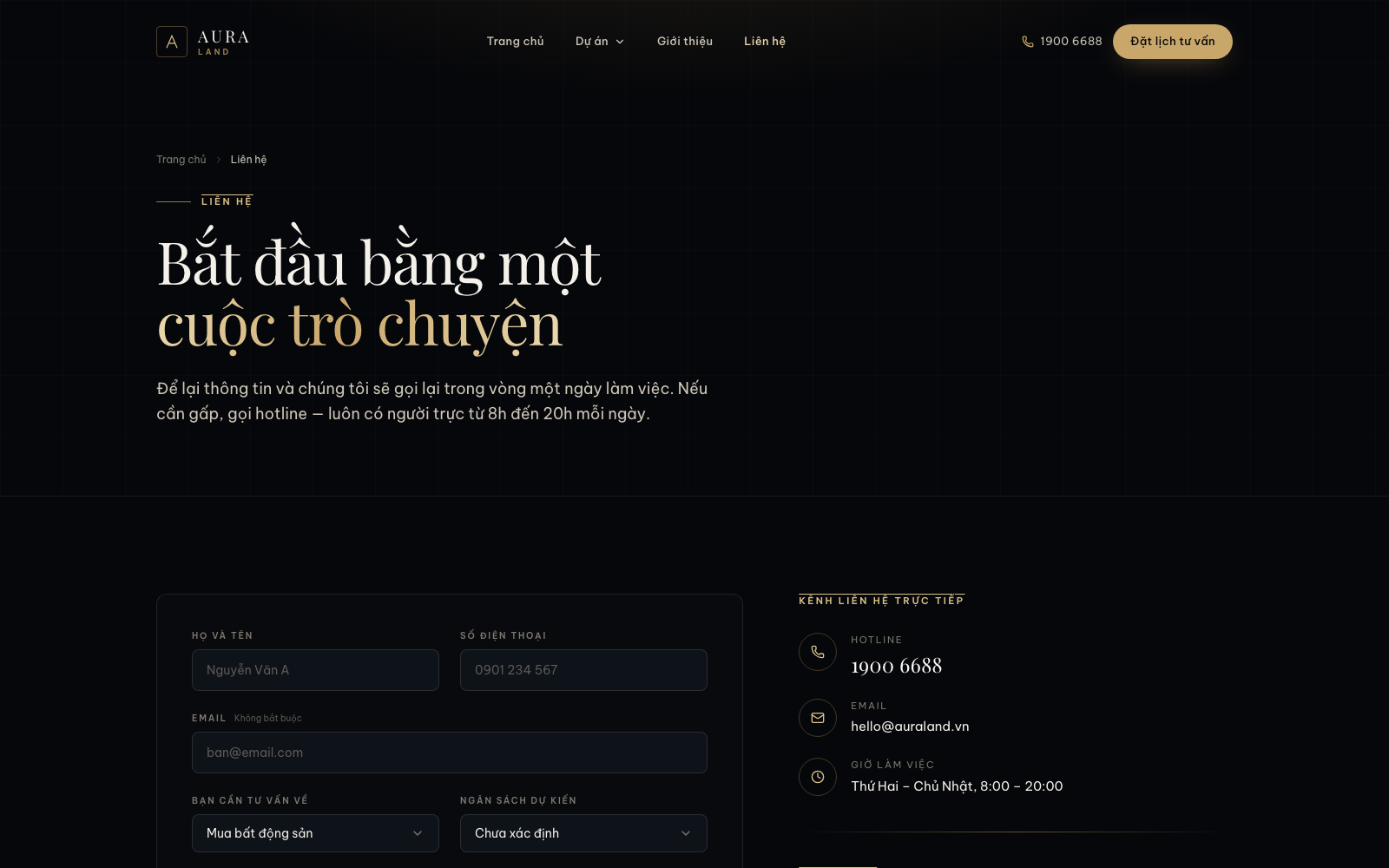 Contact page with a consultation request form