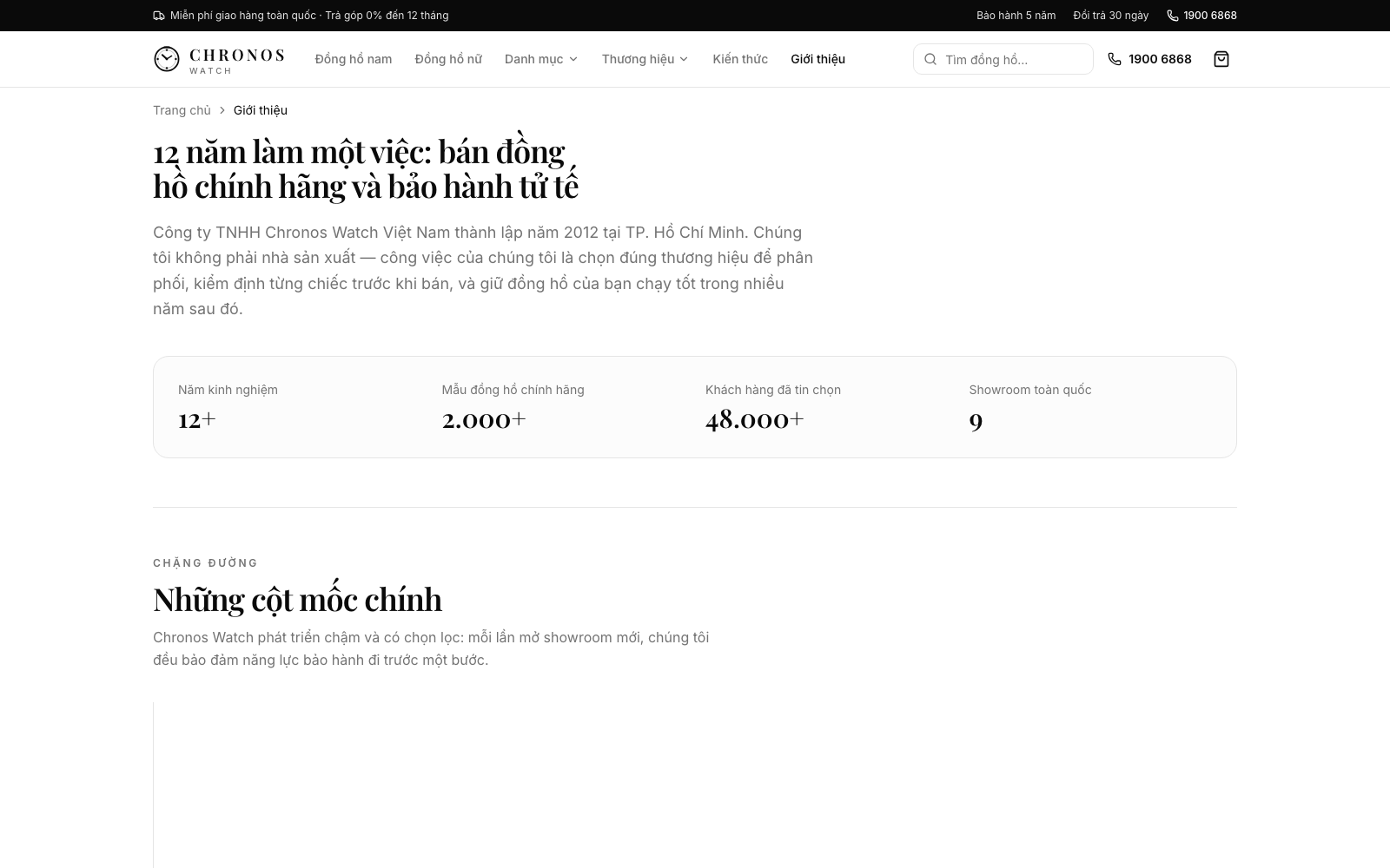 Trang giới thiệu kể câu chuyện thương hiệu