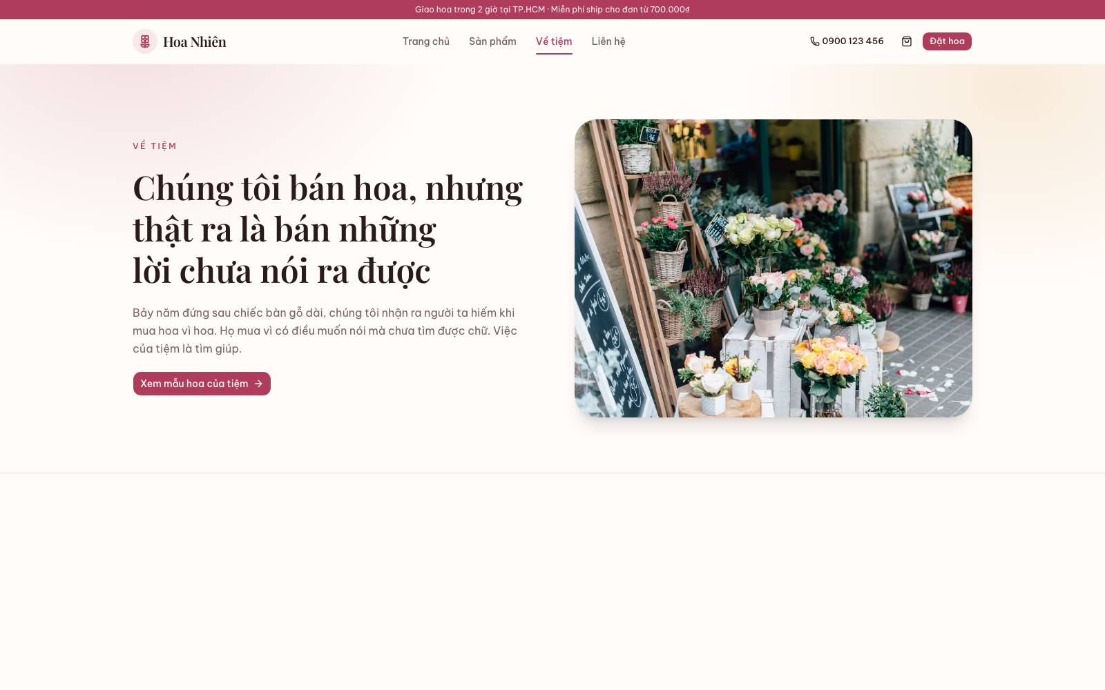 Trang giới thiệu về tiệm
