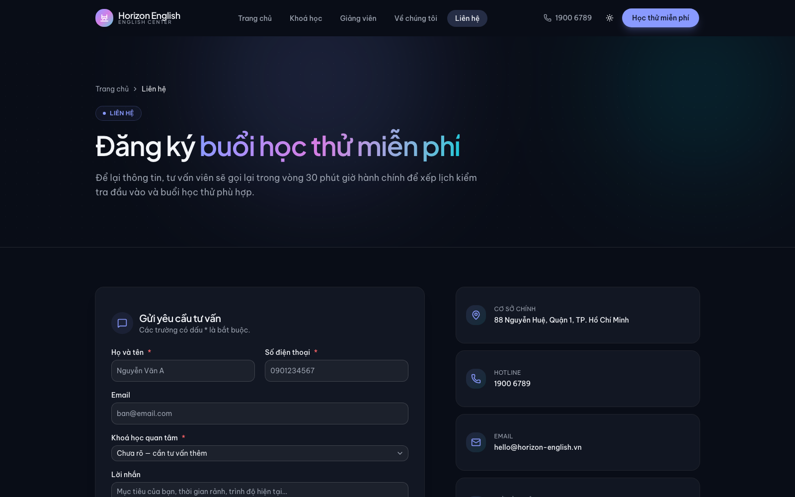 Biểu mẫu tư vấn chỉ hỏi bốn thông tin cần thiết