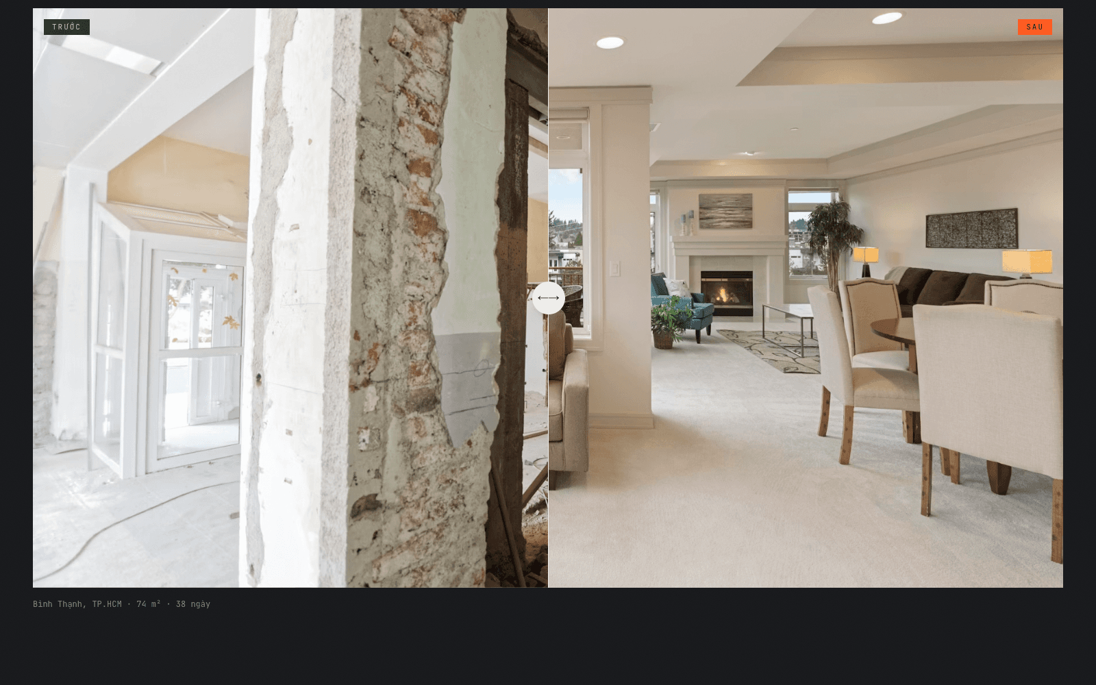Comparison slider between the original state and the finished work