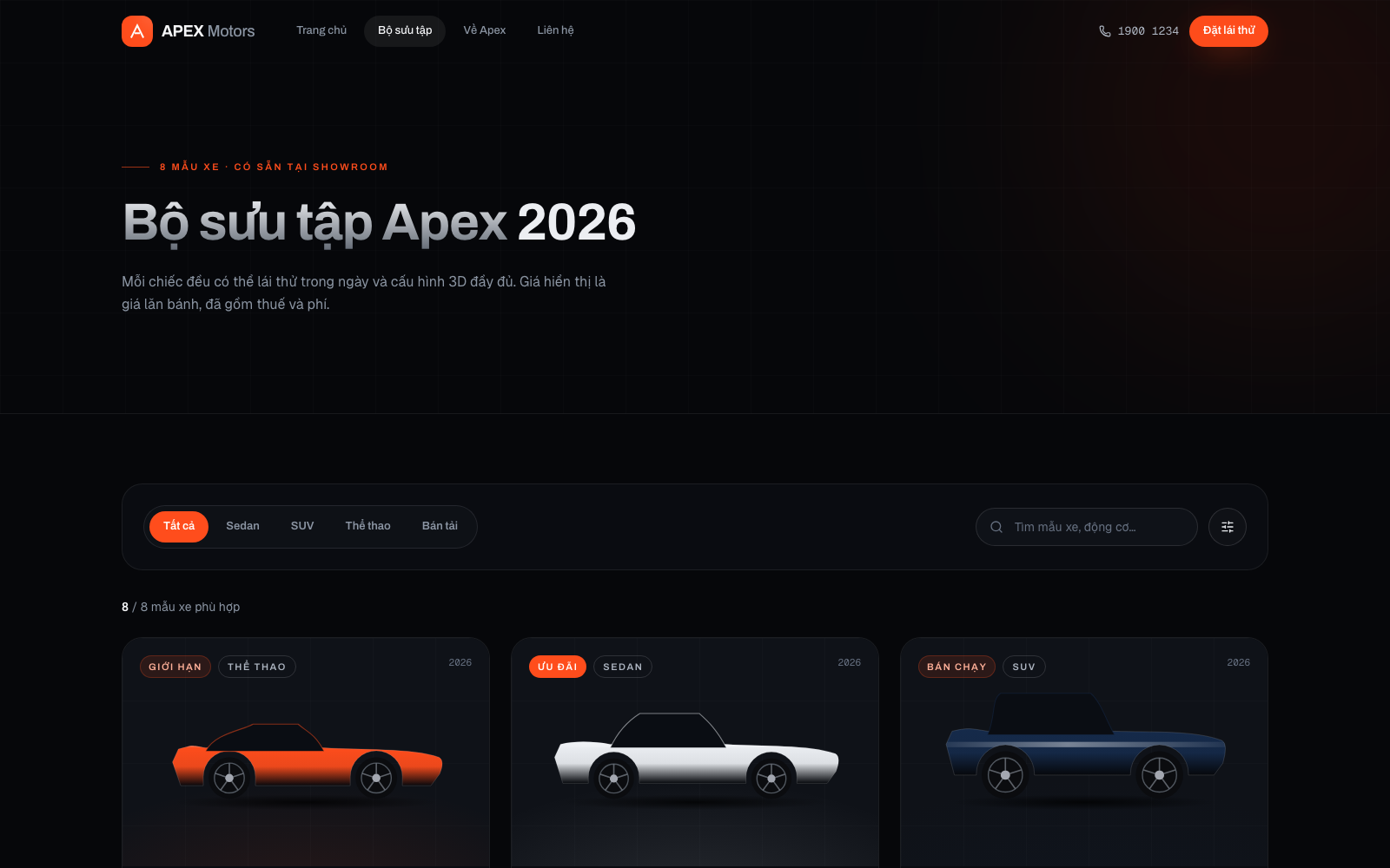Apex Motors — Website showroom ô tô