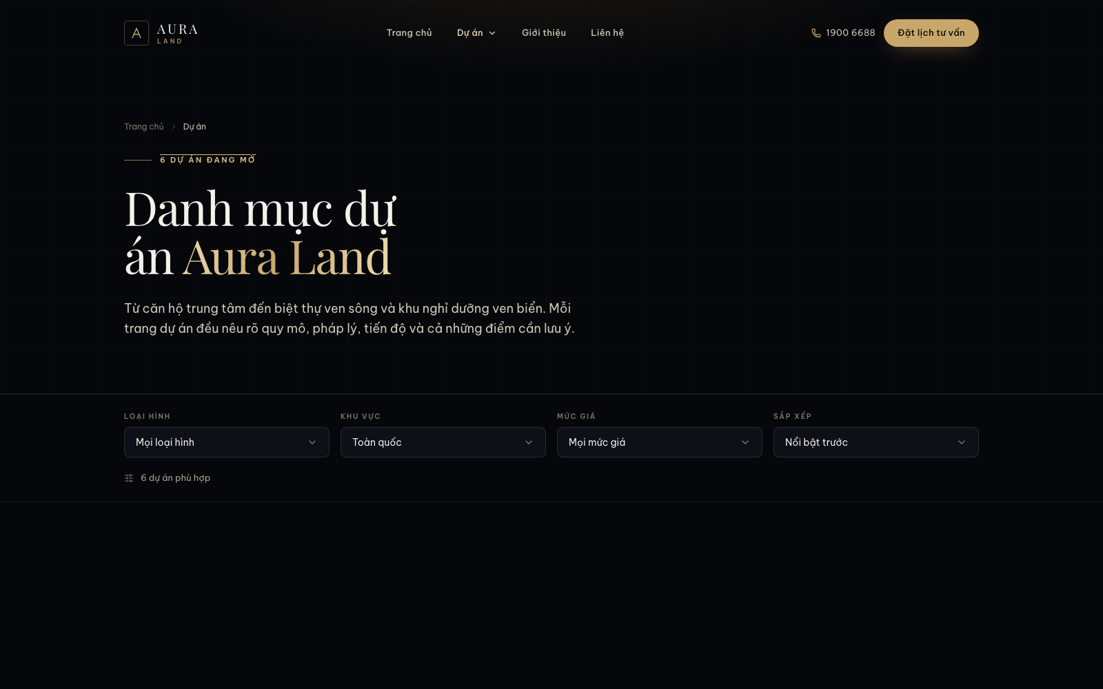 Project index with every development in the portfolio