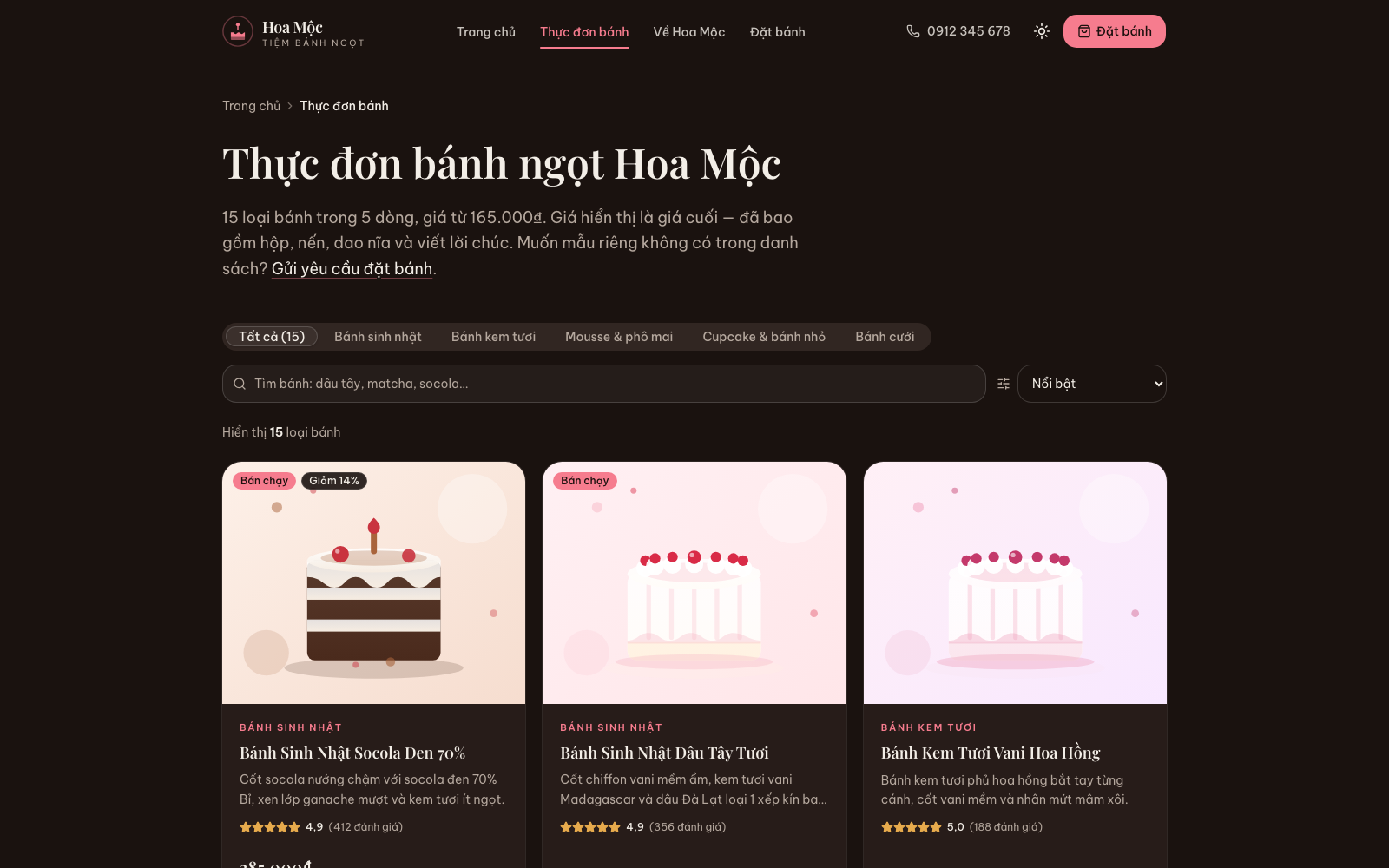 Full menu with every cake in the shop