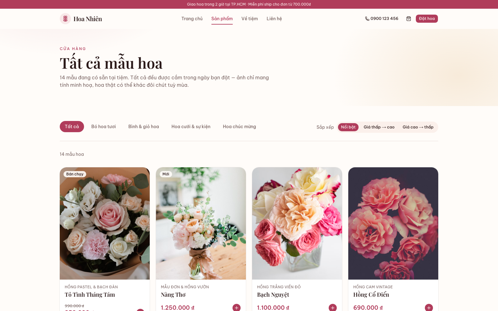 Trang danh mục các mẫu hoa theo dịp